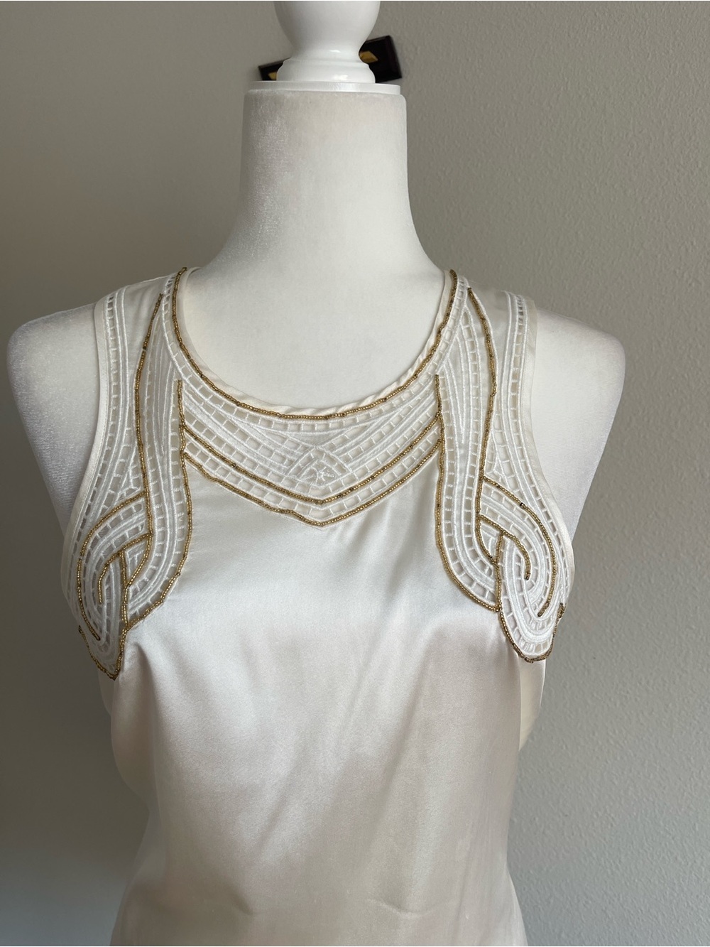 Cache Ivory Satin Beaded Tank Top - Picture 2 of 6